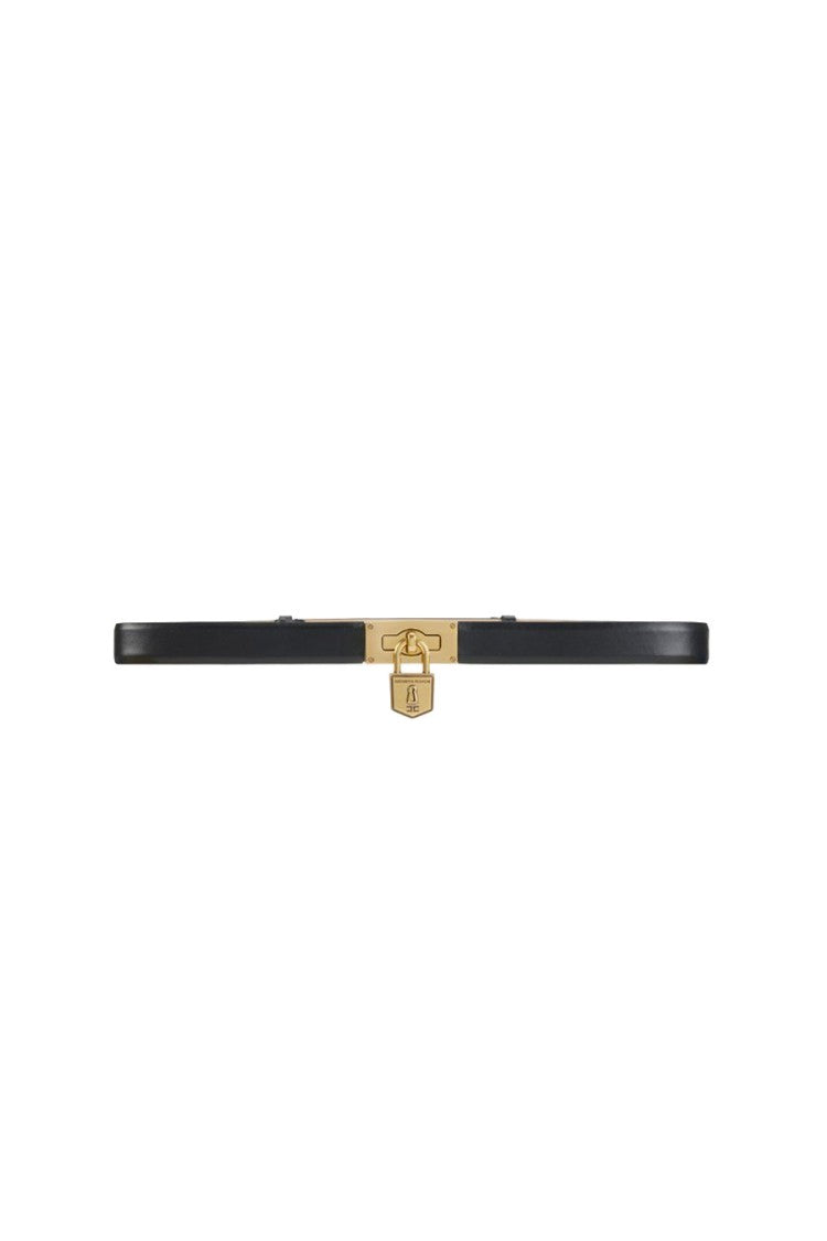 Elisabetta Franchi Black Leather Padlock-Buckle Belt