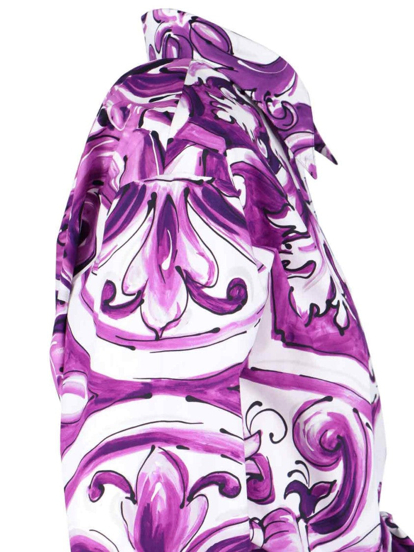 Dolce & Gabbana "Maiolica" Crop Shirt White