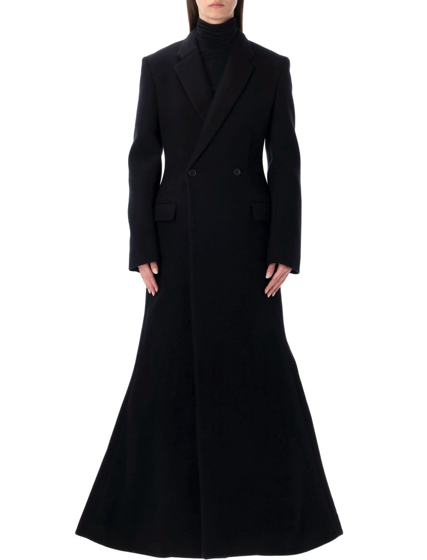 Balenciaga Black Wool Maxi Godet Coat