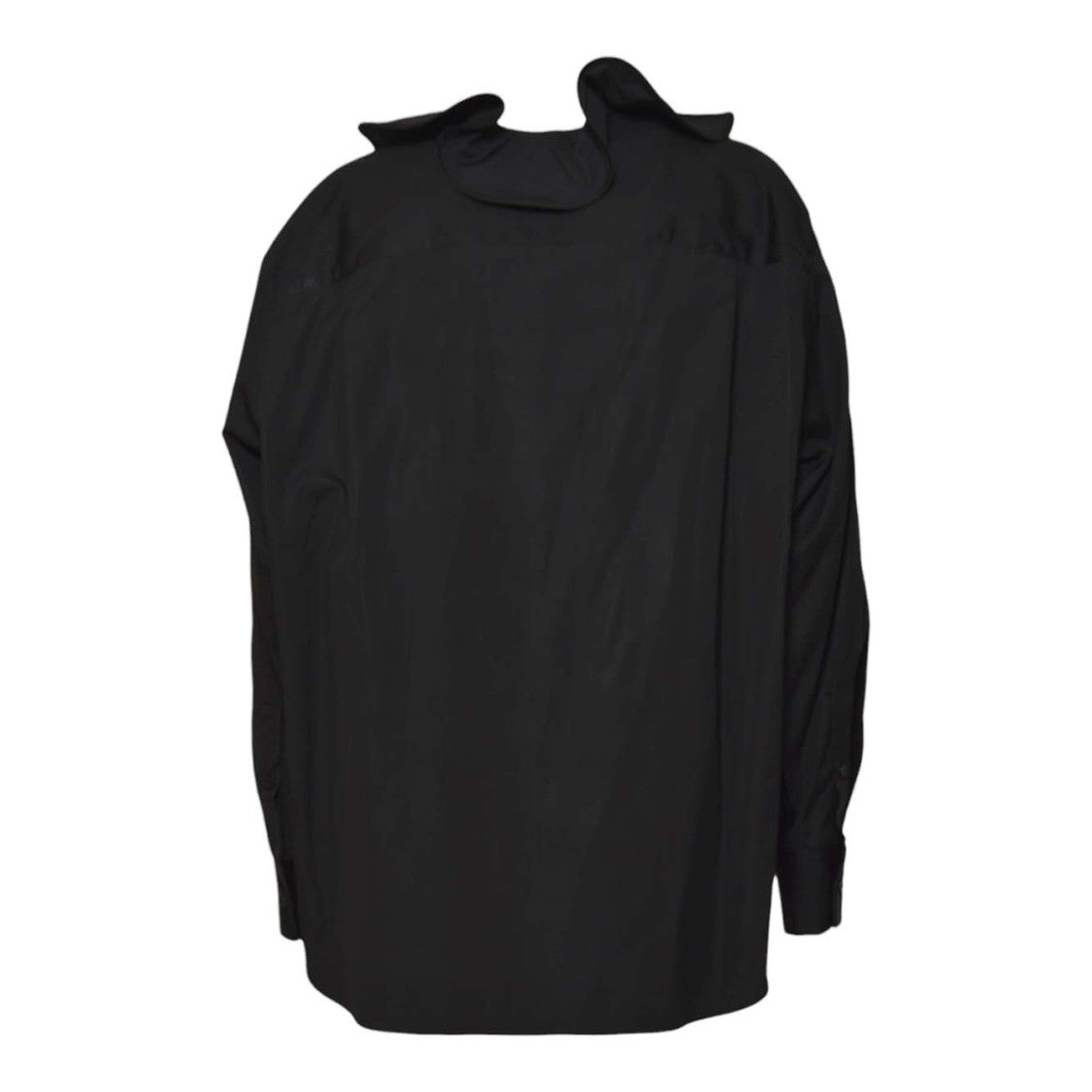 Msgm Ruffled Black Cotton Shirt With Dramatic Placket And Cuffs