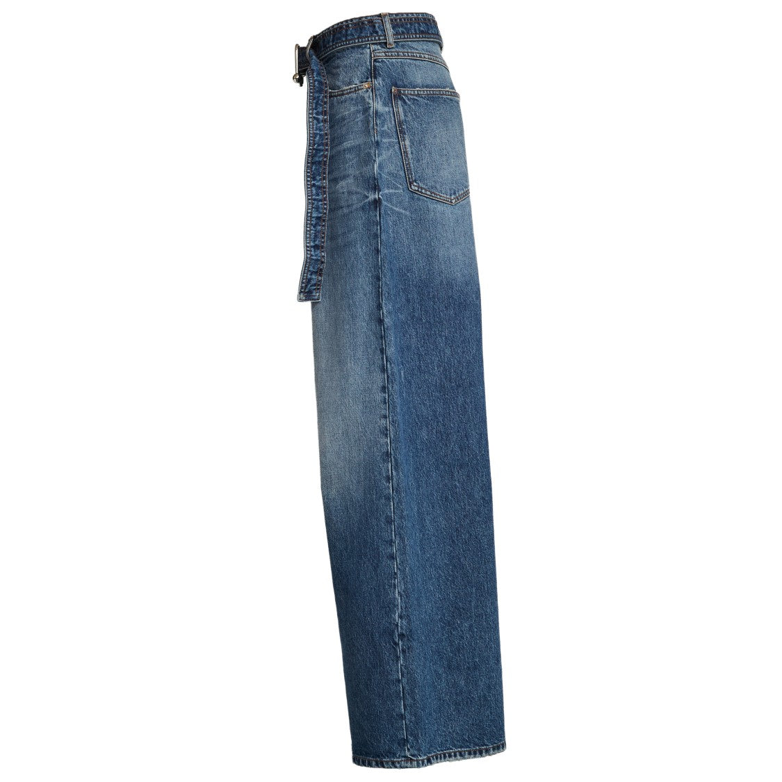 Sportmax Oversized Indigo Denim Jeans With Distinctive Belt And Stitching
