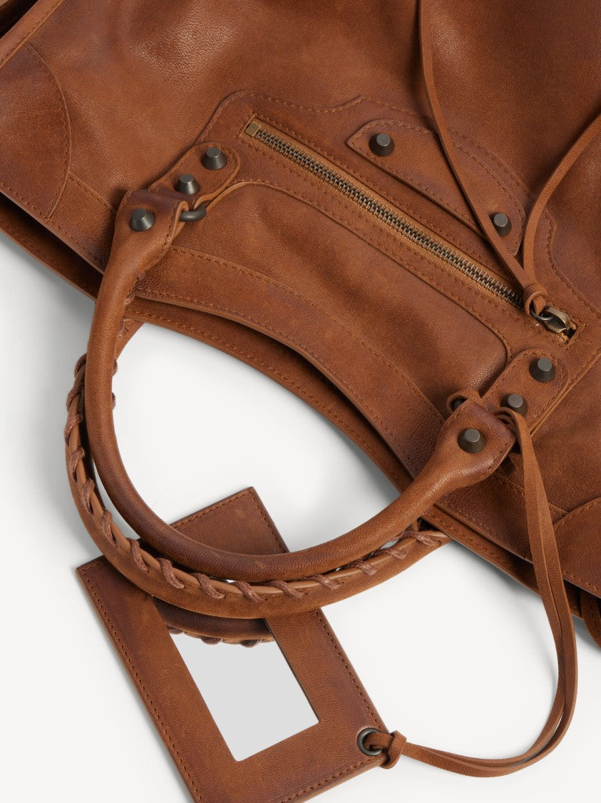 Balenciaga Rectangular Brown Leather Le City Bag With Braided Handles