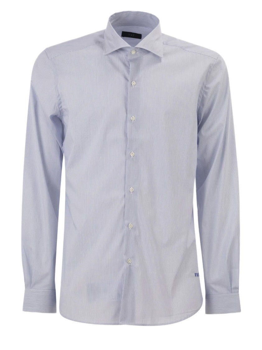Fay Blue Stretch Cotton Shirt With French Collar And Embroidered Logo