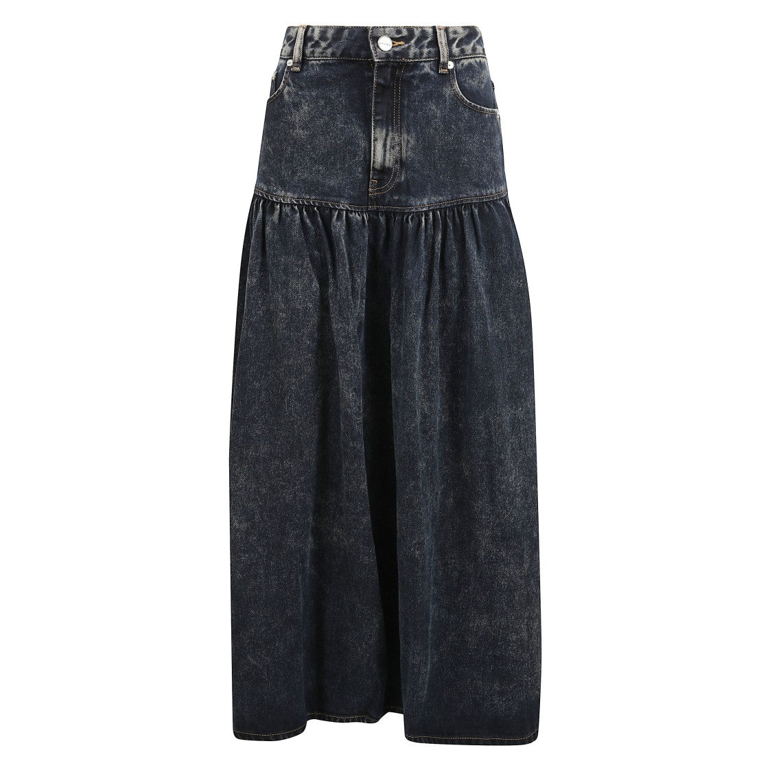 Ganni Low-Rise Washed Denim Skirt