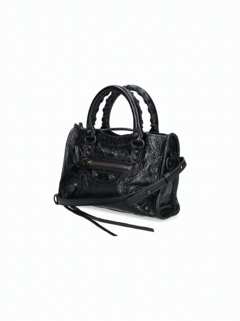 Balenciaga Textured Lambskin Leather Shoulder Bag With Distressed Finish