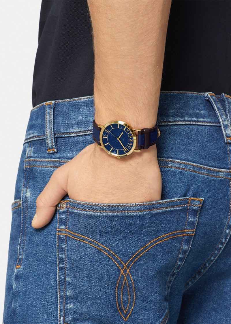Versace 40Mm Quartz Analog Watch With Gold-Tone Case And Calf Leather Strap