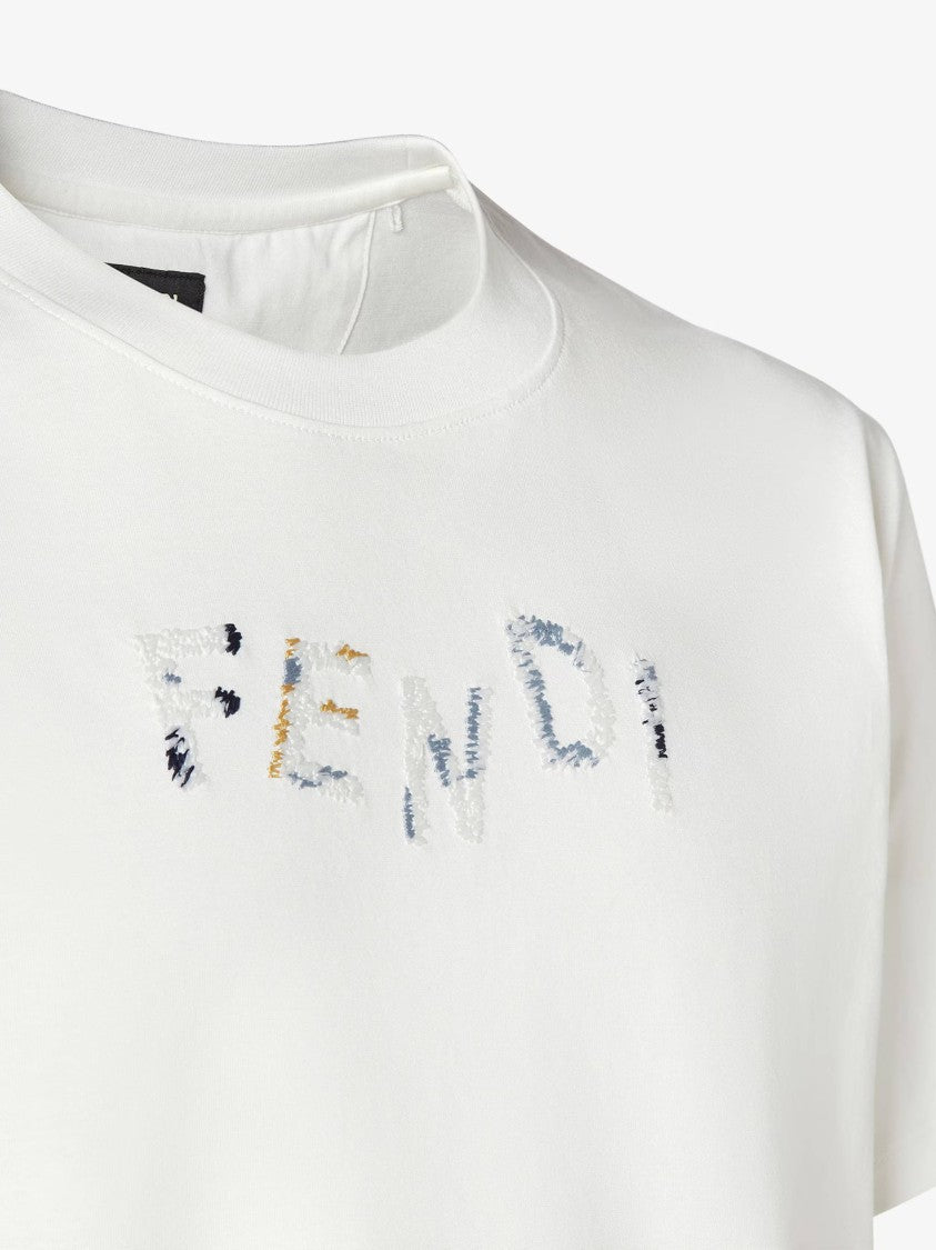 Fendi Short-Sleeved Crew Neck T-Shirt With Distressed Text Design