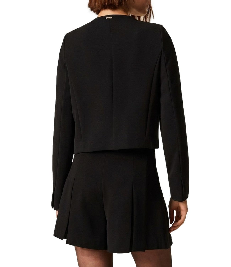 Twin-Set Cropped Black Jacket High-Waisted Shorts Suit