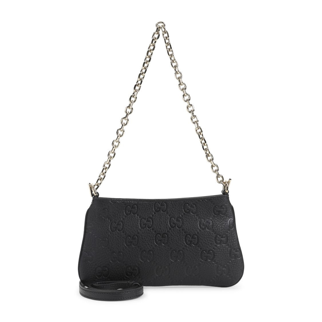 Gucci Compact Black Leather Clutch With Embossed Gg Pattern