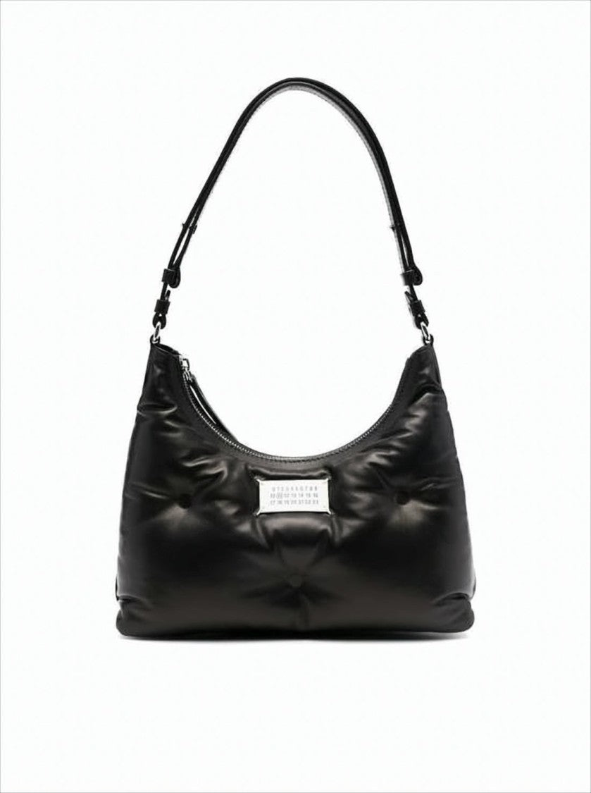 Maison Margiela Curved Black Nappa Leather Shoulder Bag With Adjustable Strap