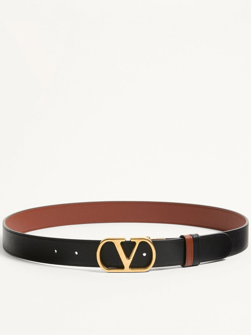 Valentino Brown/Black Reversible Vlogo Signature Leather Belt