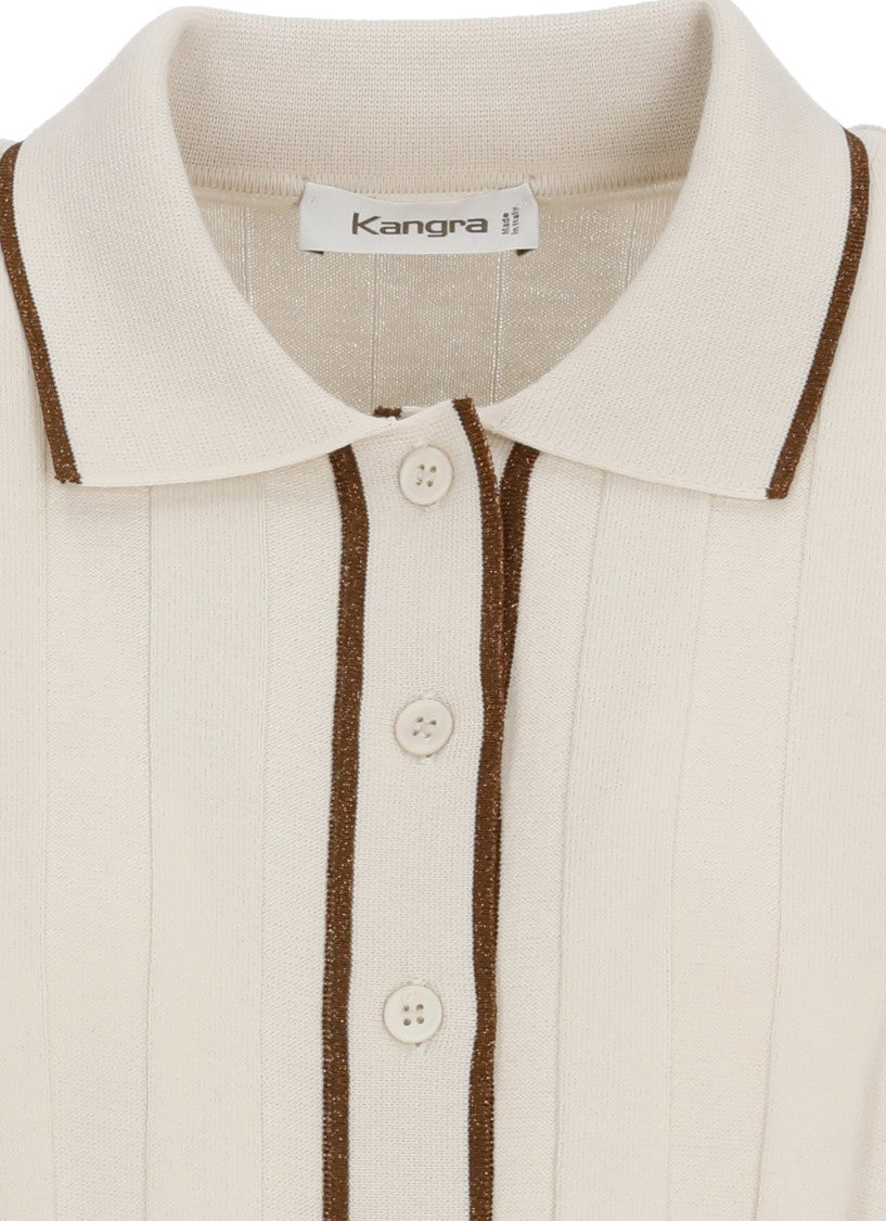 Kangra Beige Cotton Lurex-Trim Polo Shirt