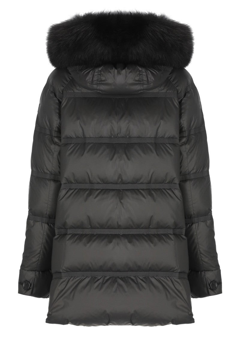 Peuterey Black Takan Fox Fur Hood Quilted Down Jacket