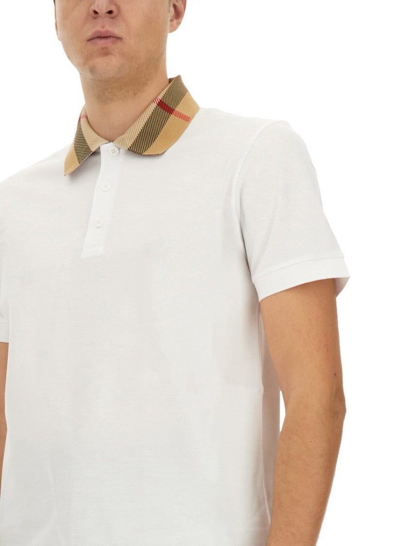 Burberry Slim Fit Check Collar Cotton Polo Shirt