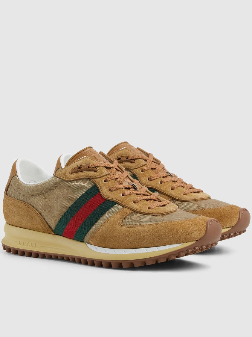 Gucci Tan Nora Suede Fabric Retro Sneakers