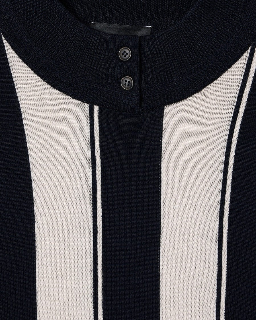 Emporio Armani Intarsia Striped Knit Pullover With Snap-Button Detail