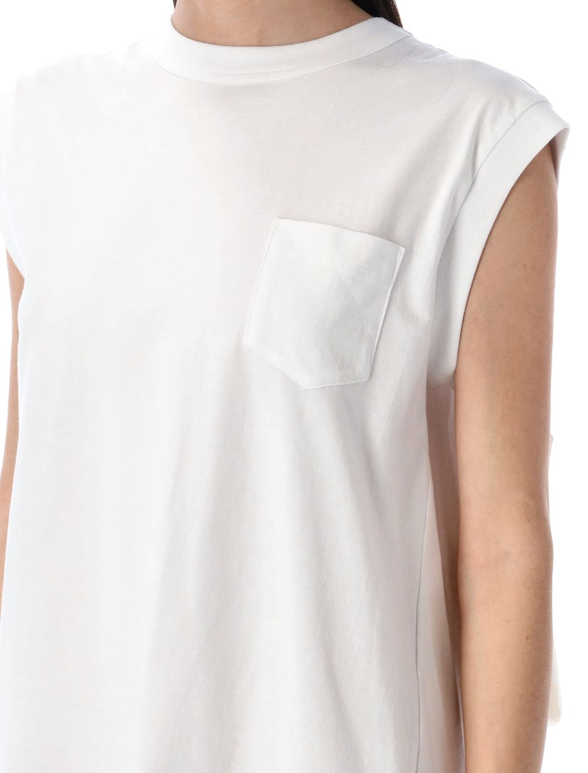 Sacai Panelled Mini Dress With Rear Satin Ruffled