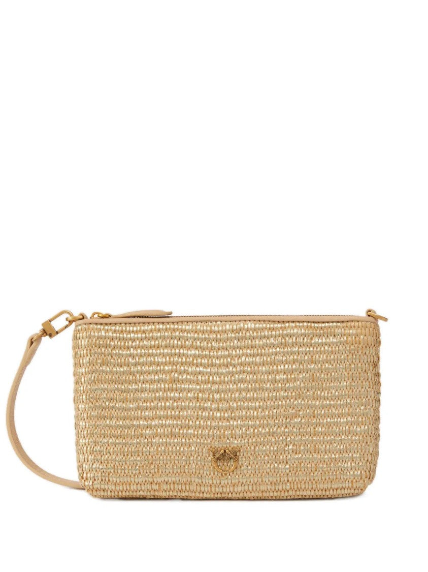 Pinko Textured Woven Beauty Case With Leather Trim