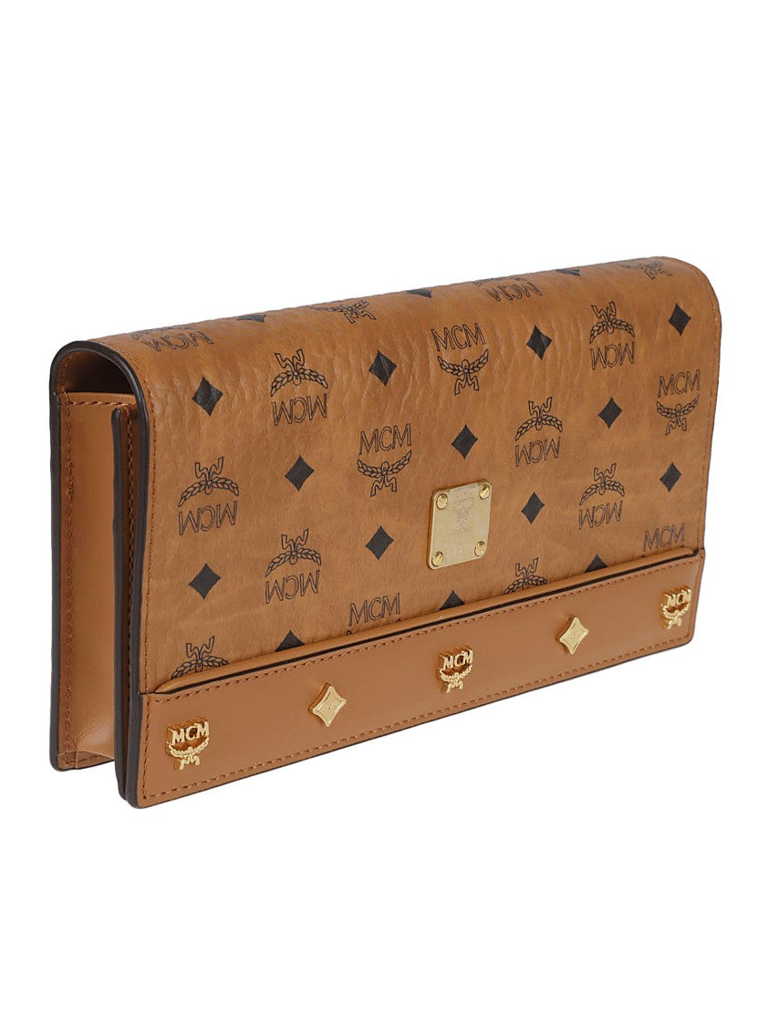 Mcm Brown Leather Logo Flap Bag