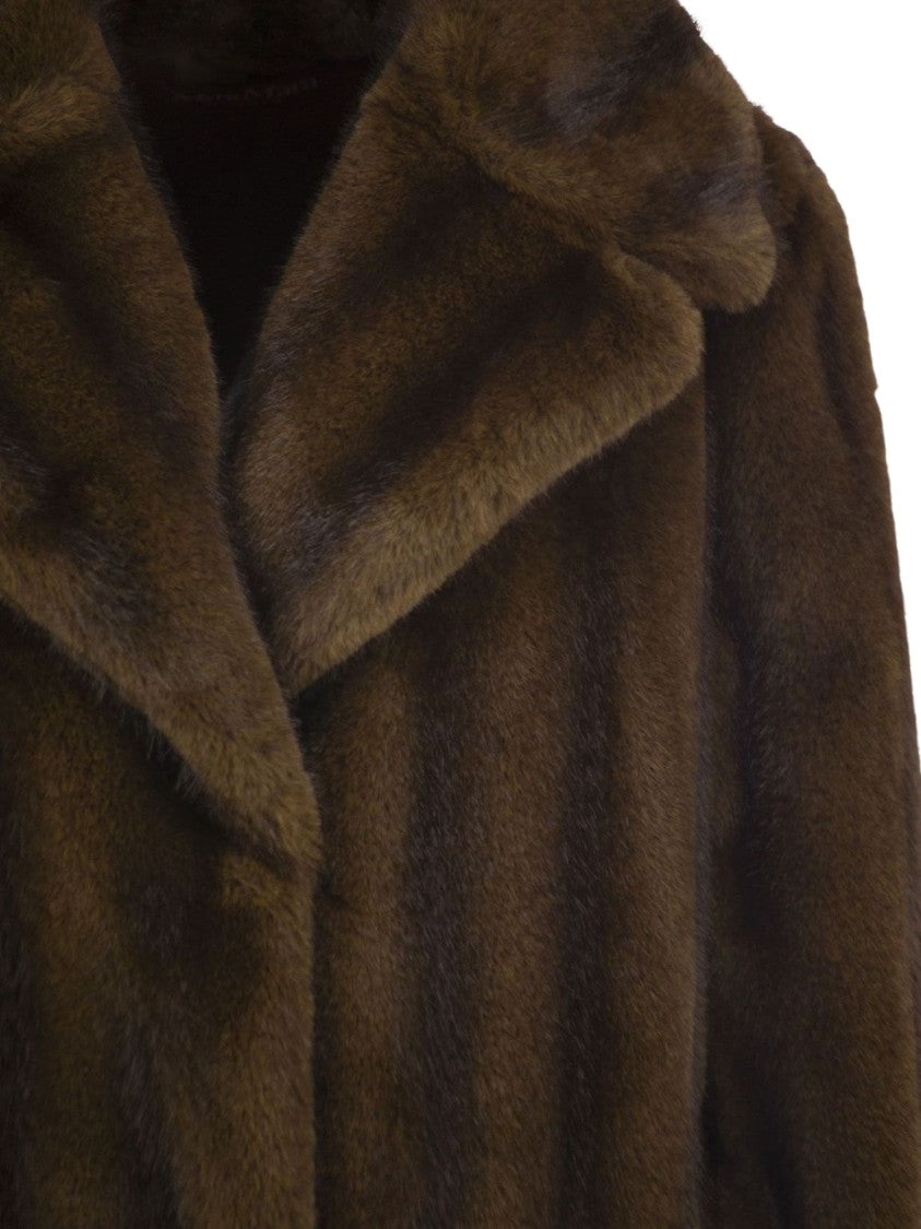 Max Mara Plush Faux Fur Jacket With Wide Lapel In Deep Brown