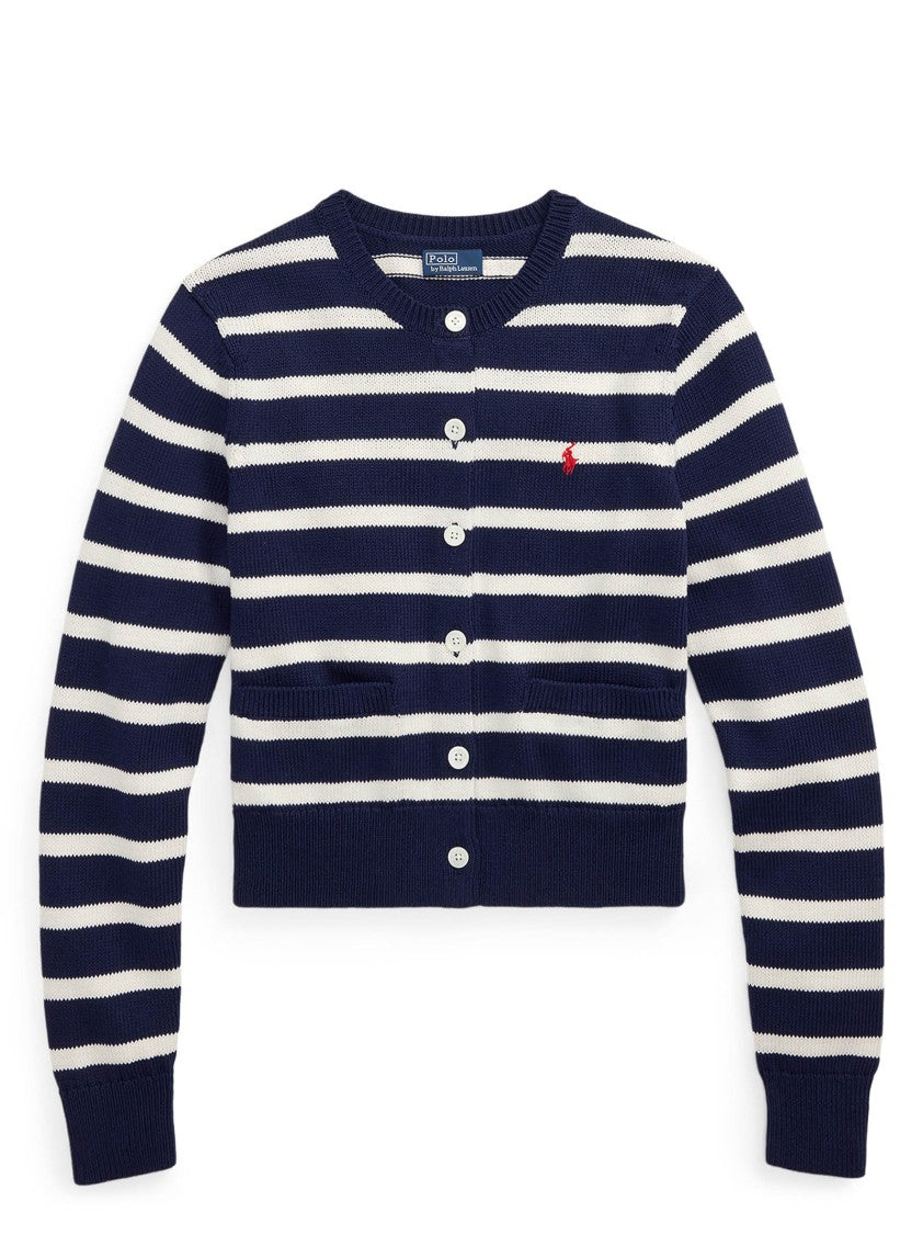 Polo Ralph Lauren Navy Blue And White Striped Cotton Cardigan