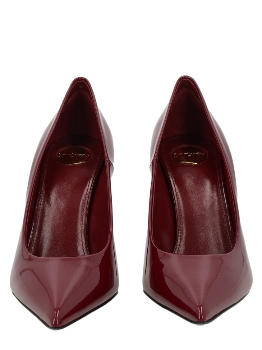 Saint Laurent Pointed Toe Bordeaux Heels With Glossy Patent Finish
