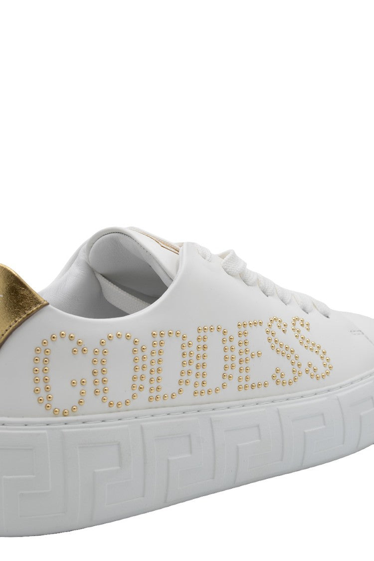 Versace White Leather Goddess Stud Sneaker