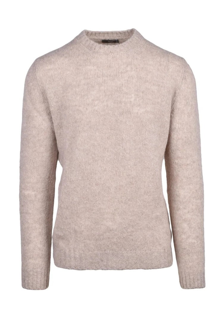Fama Beige Crew Neck Wool Cashmere Men Pullover