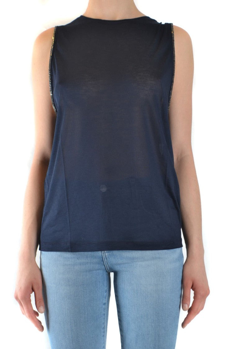 Dondup Navy Sleeveless Top High Round Neckline