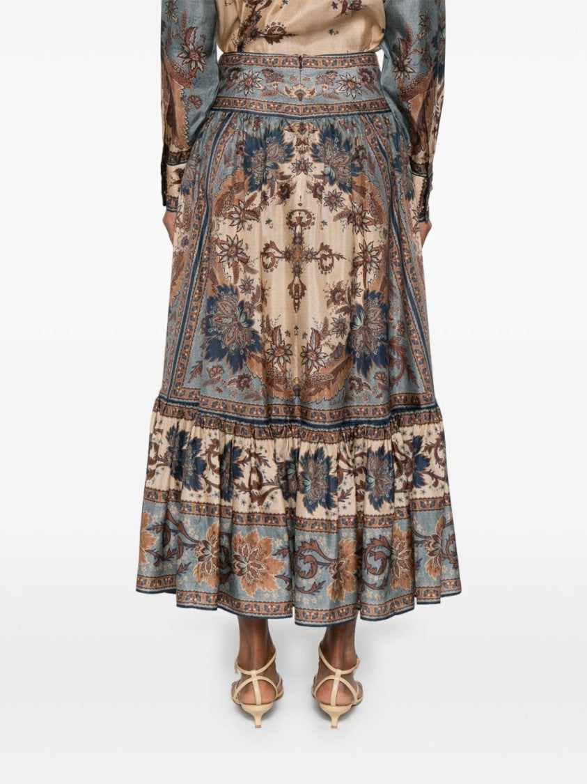 Zimmermann Silk Midi Skirt With Ruffled Hem