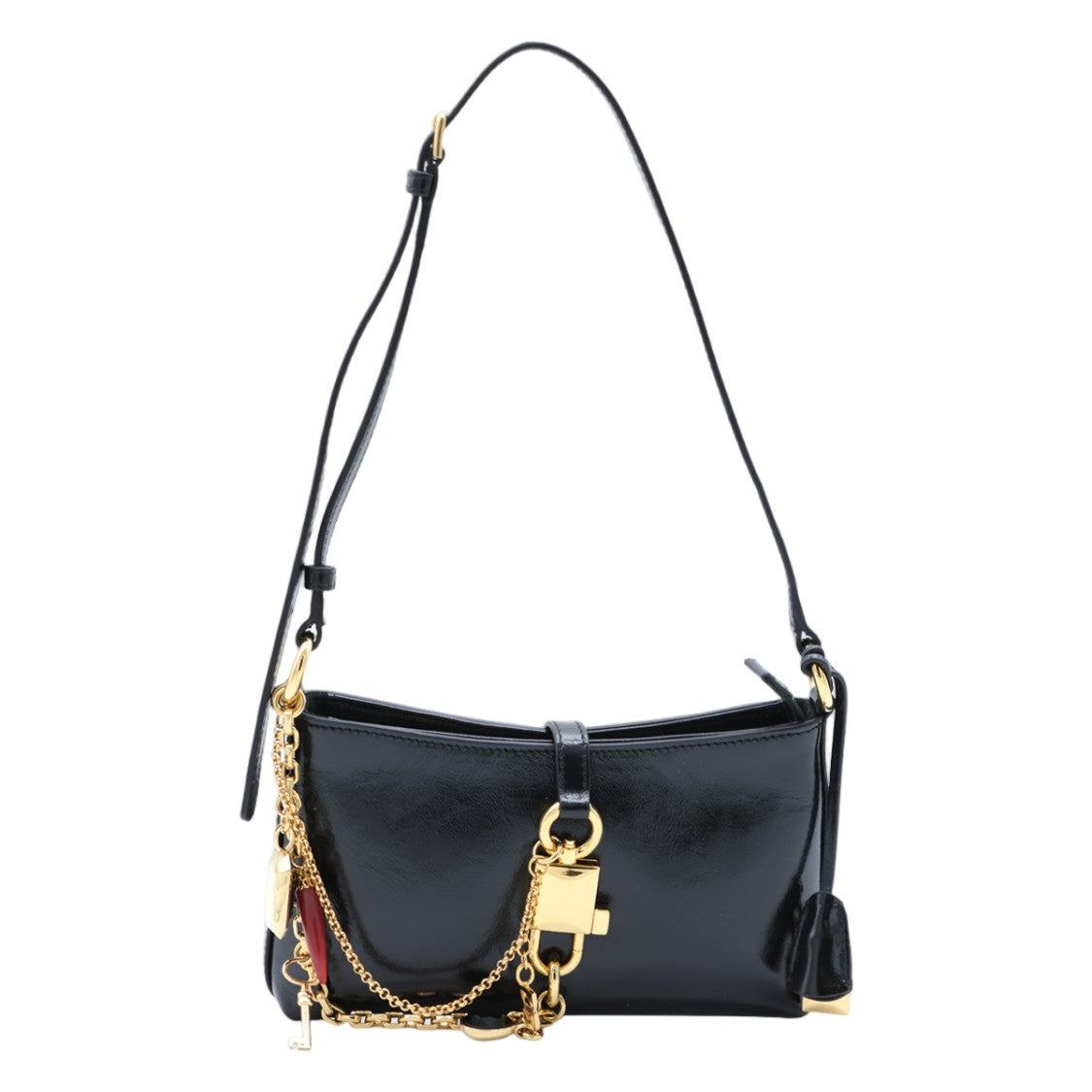 Dolce & Gabbana Glossy Black Shoulder Bag With Gold-Tone Hardware