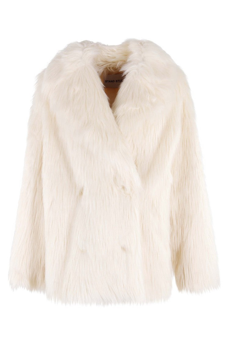 Stand Studio Plush Off-White Faux Fur Katalina Coat