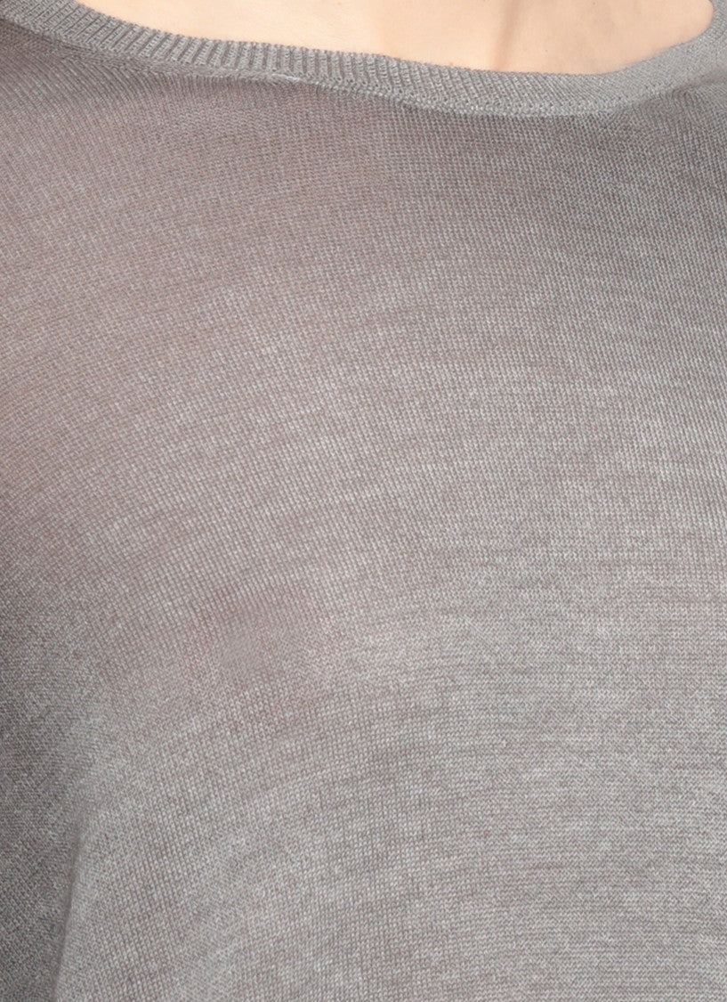 Avant Toi Grey Ribbed Trims Cashmere-Silk Sweater