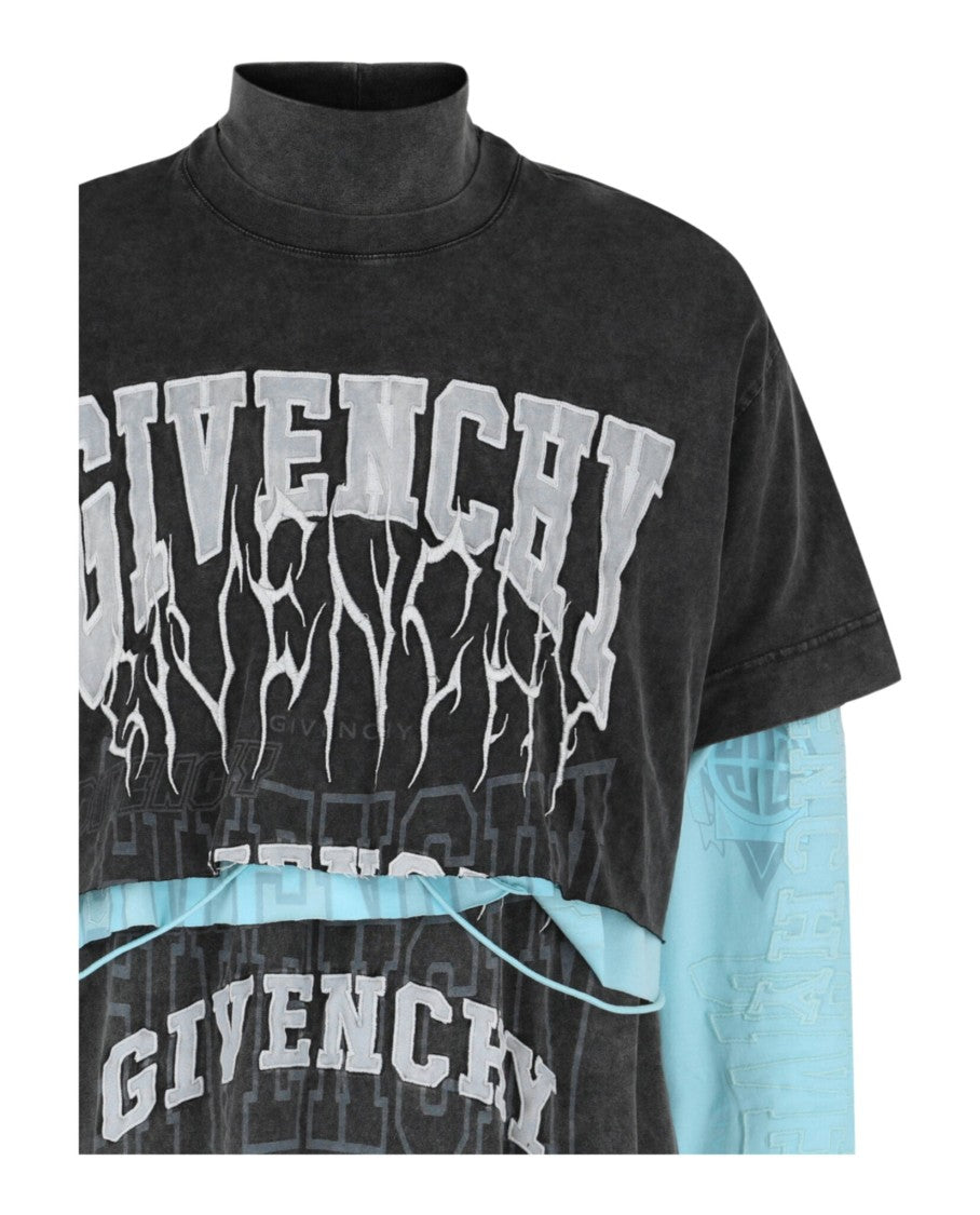 Givenchy Layered Long Sleeve Graphic T-Shirt With Balaclava