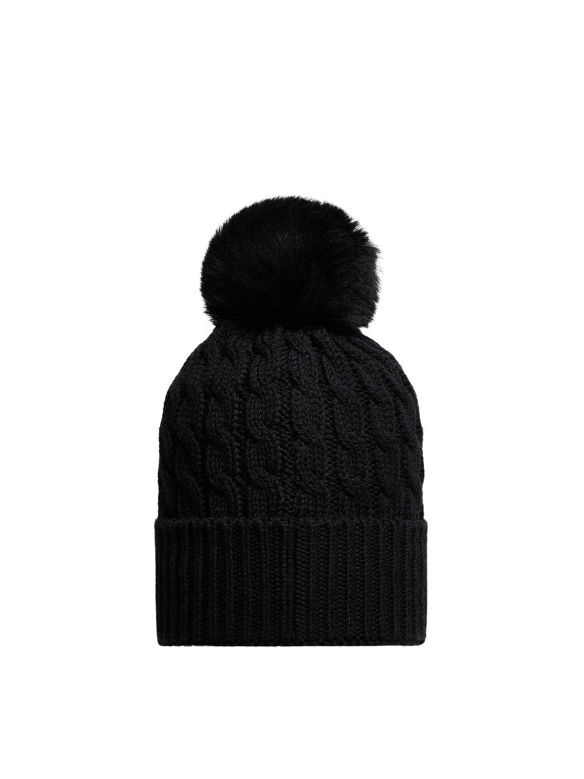 Moncler Grenoble Tricot Cable Knit Pom Pom Virgin Wool Hat