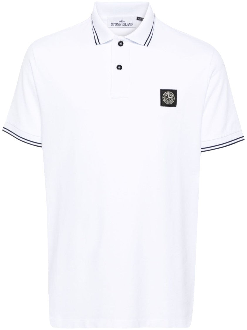 Stone Island White Polo Shirt With Distinctive Logo Patch