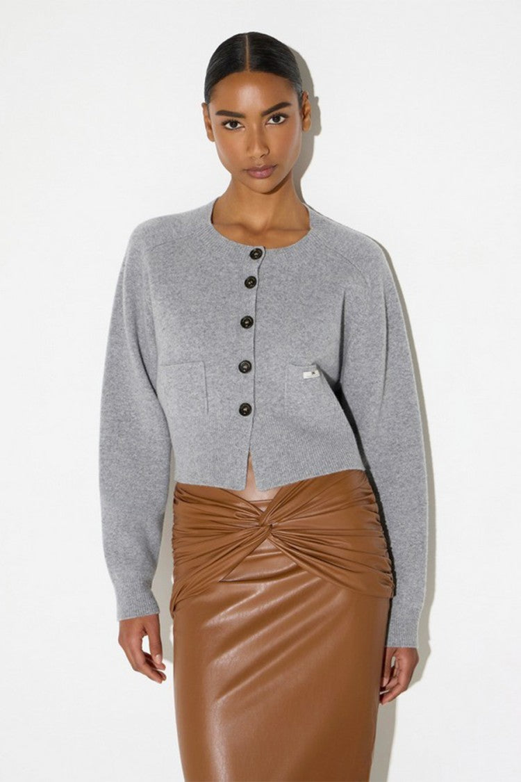 Elisabetta Franchi Grey Cropped Button Cardigan