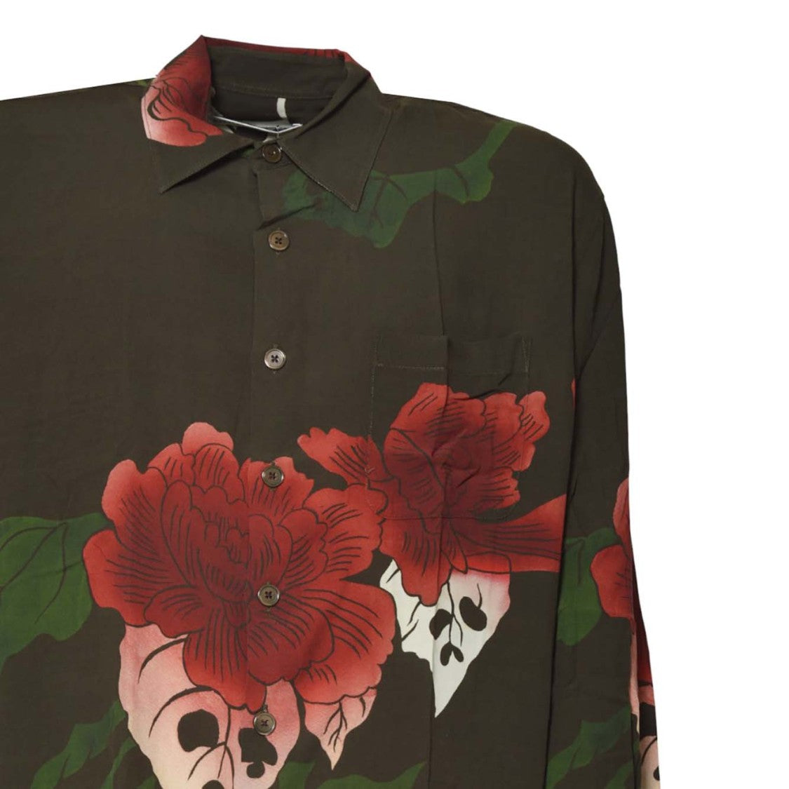 Our Legacy Dark Green Floral Print Long-Sleeve Button-Up Shirt