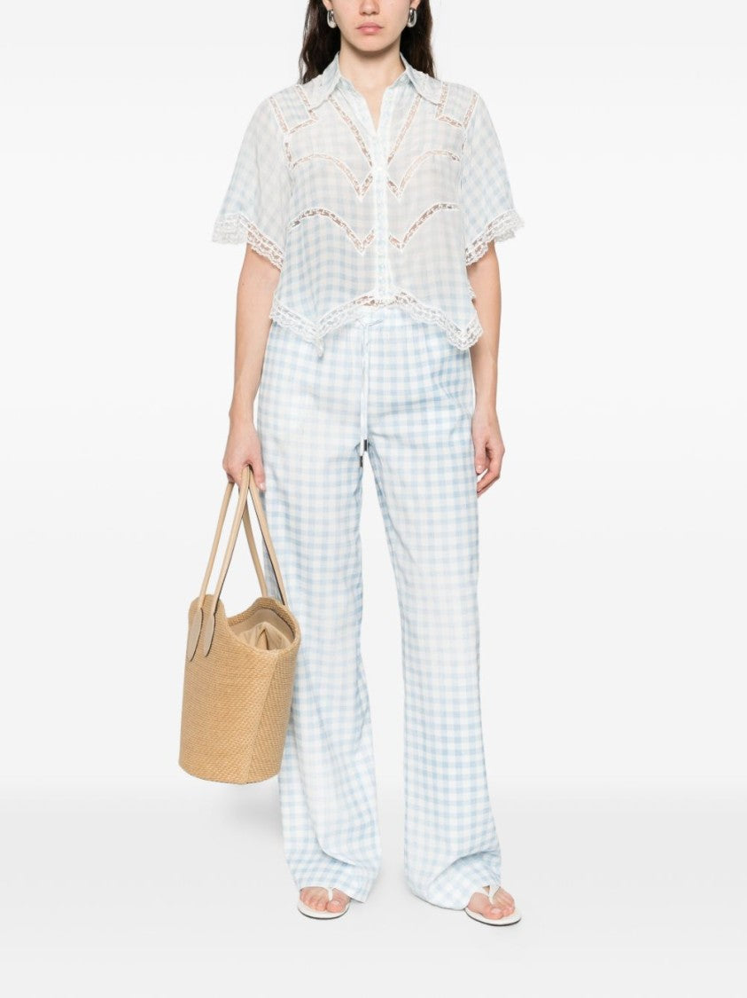 Ermanno Scervino Light Blue Silk Shirt With Sheer Panels And Lace Trim