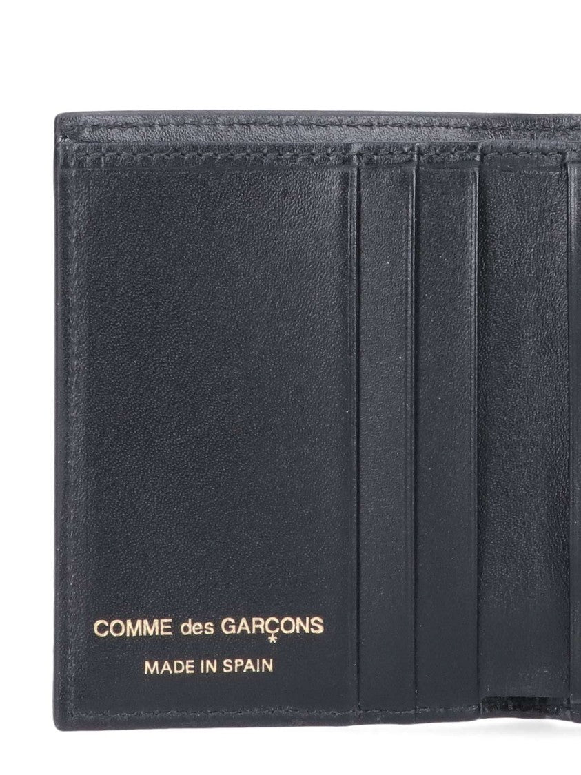 Comme Des Garçons Polka Dot Bifold Wallet In Smooth Black Leather