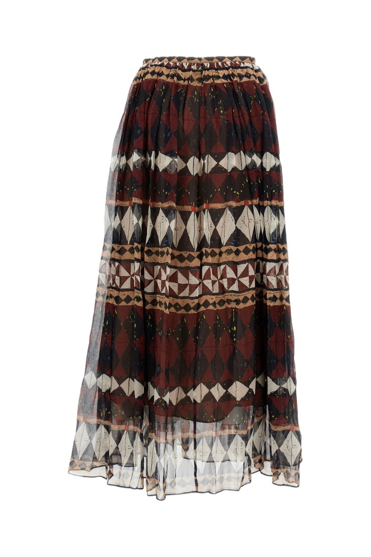 Into The East Asymmetrical Pleated Maxi Skirt With Geometric Print