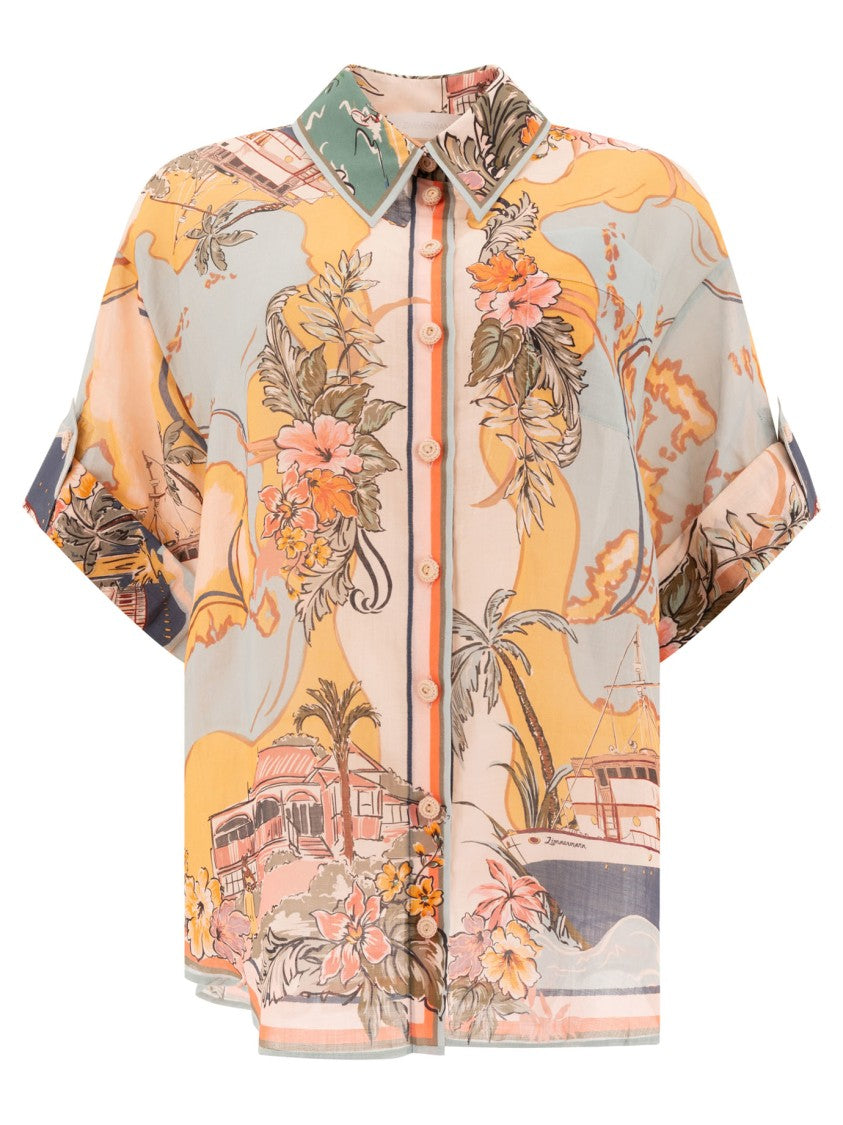 Zimmermann Relaxed Light Blue Floral Print Shirt