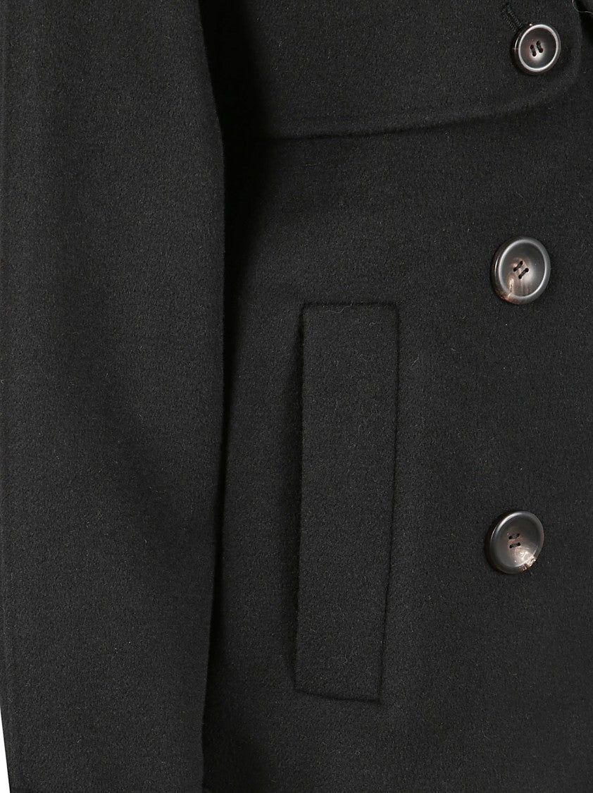 Max Mara Double-Breasted Black Coat With Wide Lapel