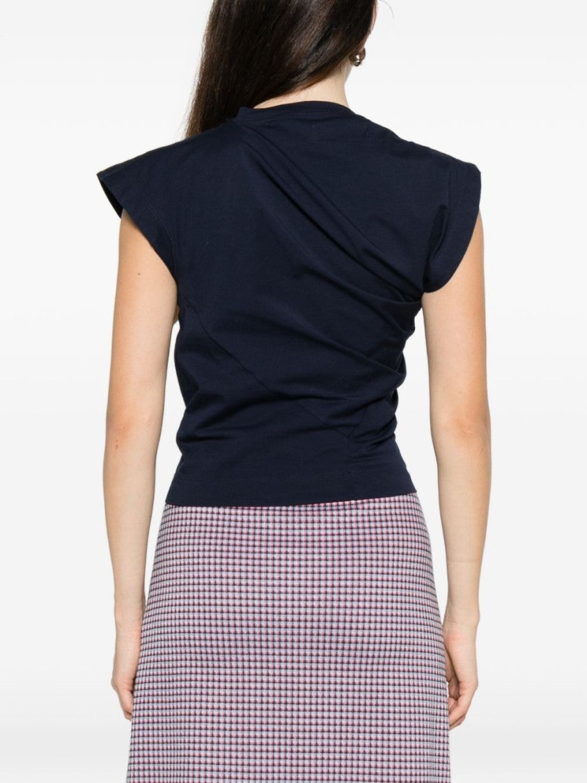 Vivienne Westwood Deep Navy Asymmetrical Draped Top With Embroidered Emblem