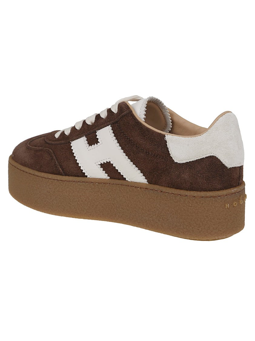 Hogan Chocolate Brown Suede Platform Sneakers With Lace-Up Closure And H Logo Detail
