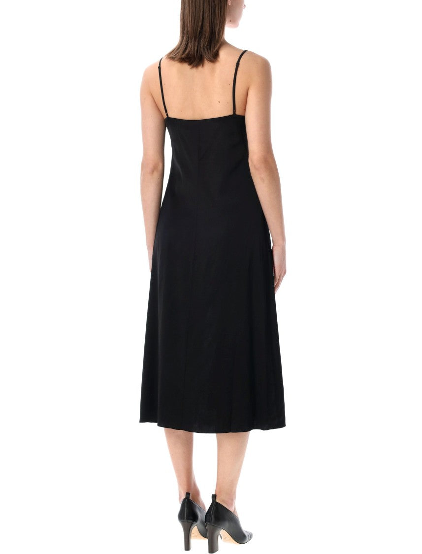 Acne Studios Ruffled Satin Slip Dress With Lace Insert