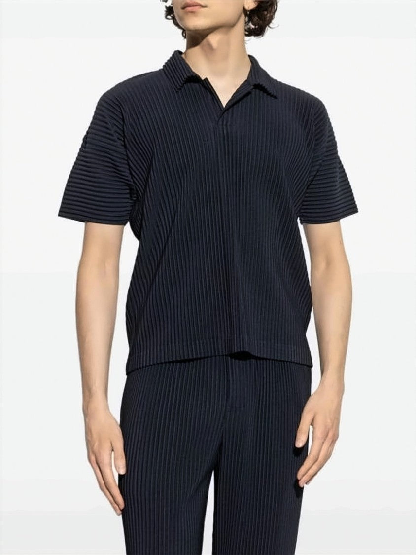 Homme Plissé Issey Miyake Textured Pleated Polo Shirt With Classic Collar