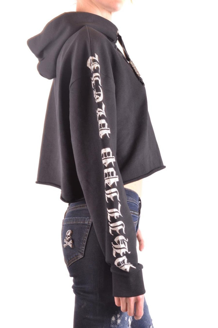Philipp Plein Cropped Black Hoodie With Gothic Text