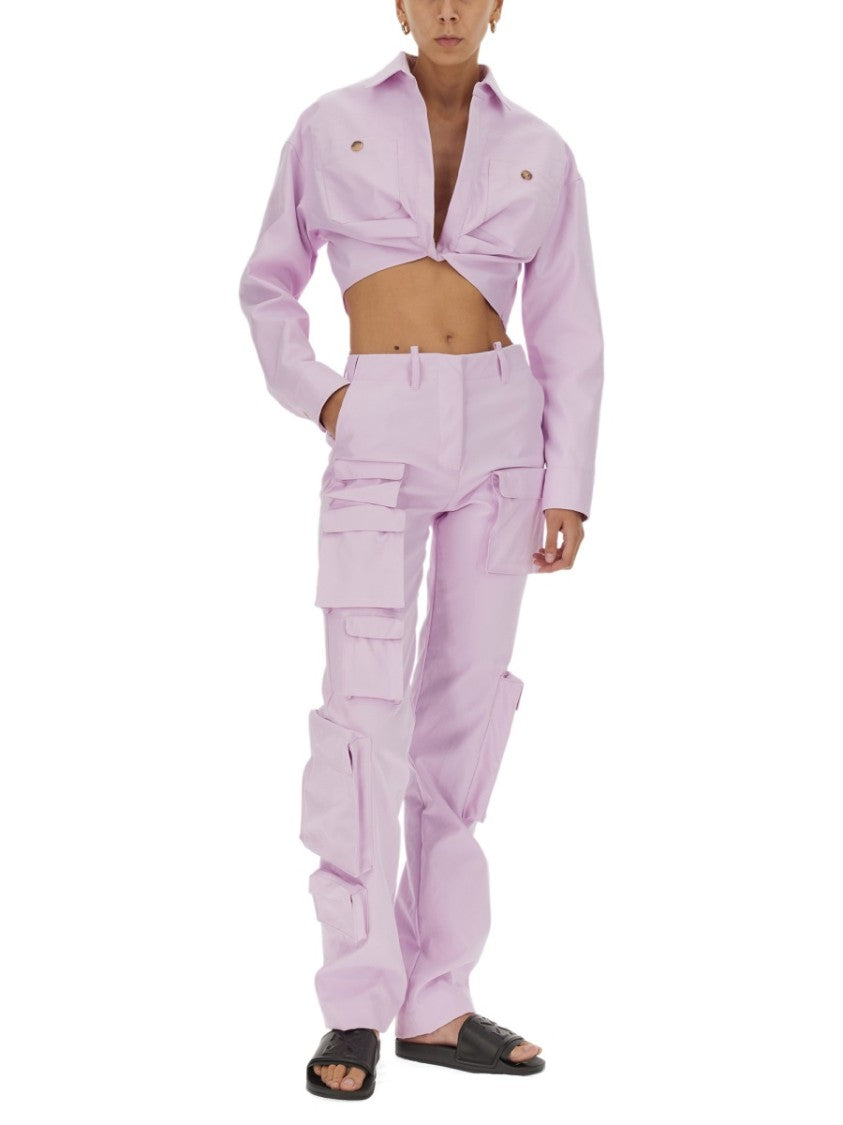 Off-White Cropped V-Neck Jacket With Buttoned Cuffs