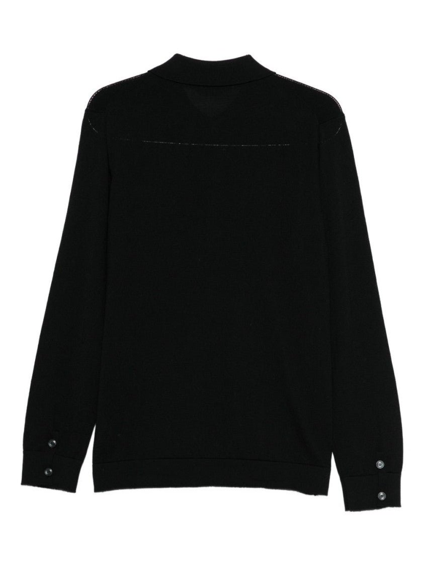 Daniele Alessandrini Button-Up Black Sweater With Classic Collar
